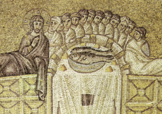 L'Ultima Cena in un mosaico di Sant'Apollinare Nuovo a Ravenna 